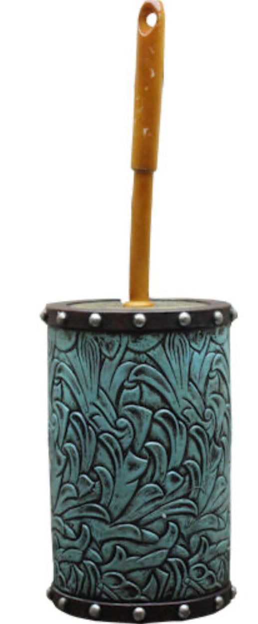 Turquoise Tooled Toilet Brush & Holder