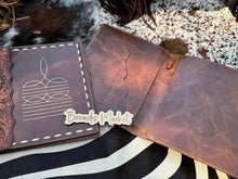 Load image into Gallery viewer, Tooled Distressed Leather Bootstitch Planner Portfolios
