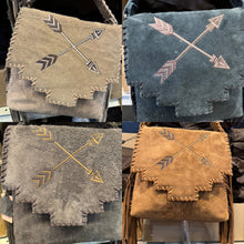 Load image into Gallery viewer, Suede Leather Fringe Arrow Crossbody Purse
