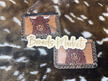 Load image into Gallery viewer, Highland Cow Tooled Cowhide Coin Purses
