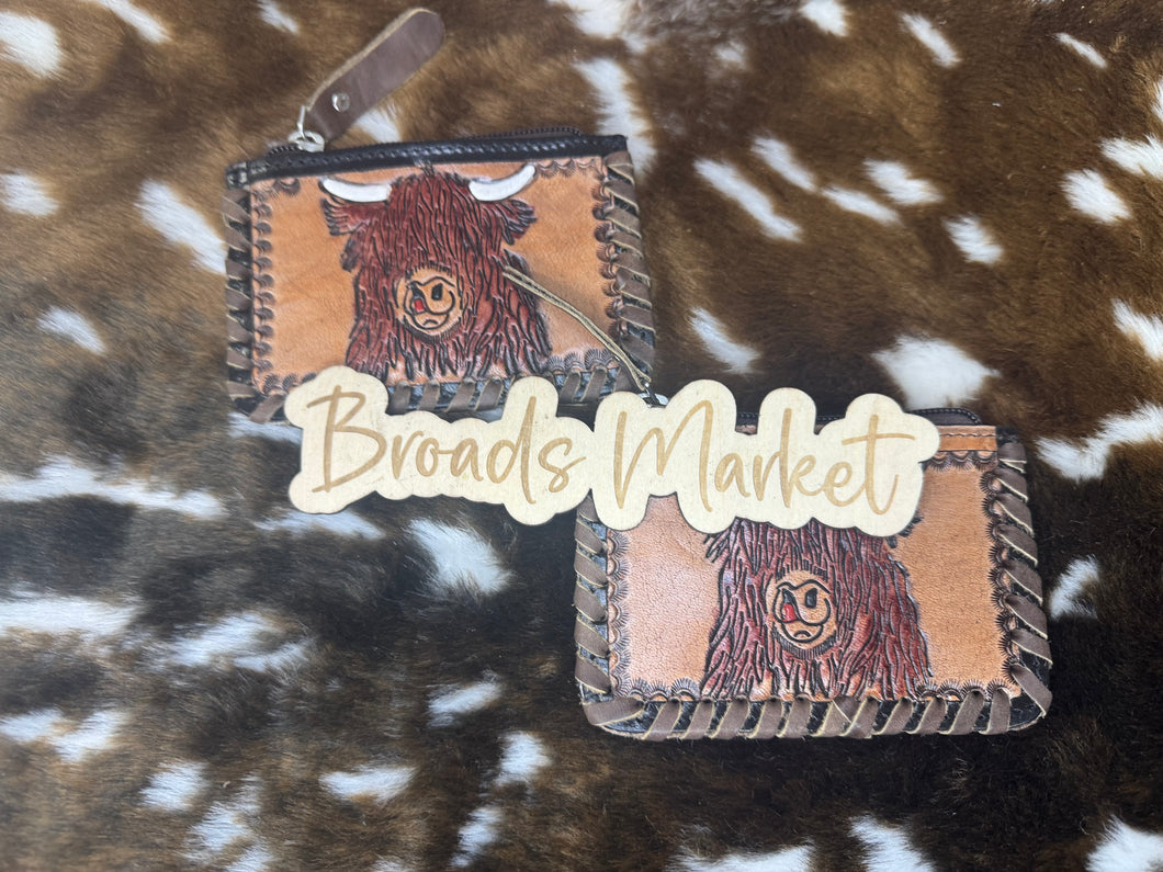 Highland Cow Tooled Cowhide Coin Purses