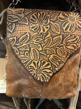 Load image into Gallery viewer, Cowhide Tooled Flap Crossbody Purse
