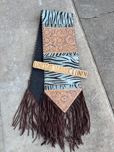 Load image into Gallery viewer, Zebra Tooled Leather Cowhide 6’ Table Runner
