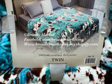 Load image into Gallery viewer, Turquoise Tooled Cow Print Twin Blanket
