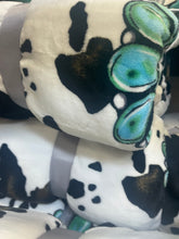 Load image into Gallery viewer, Reversible Turquoise Concho &amp; Turquoise Cow Super Plush King Blanket
