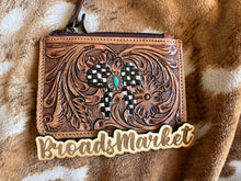 Load image into Gallery viewer, Tooled Checkered Bow Cowhide Coin Purses
