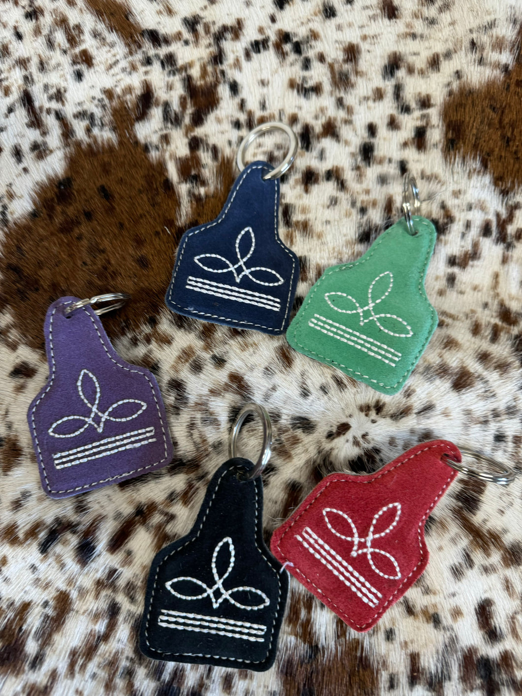 Qty 5 Cowhide Suede Leather Bootstitch Keychains