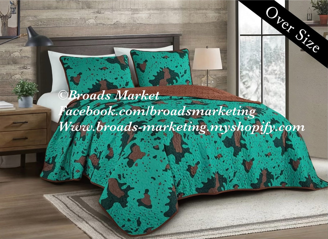 Turquoise Cow Print Bedding Set