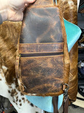 Load image into Gallery viewer, Cowhide &amp; Distressed Leather Bum Sling Backpack
