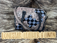 Load image into Gallery viewer, Grey &amp; Black Checkered Tooled Speedy Purse
