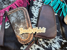 Load image into Gallery viewer, Cowhide &amp; Tooled Leather Cushioned Pouch
