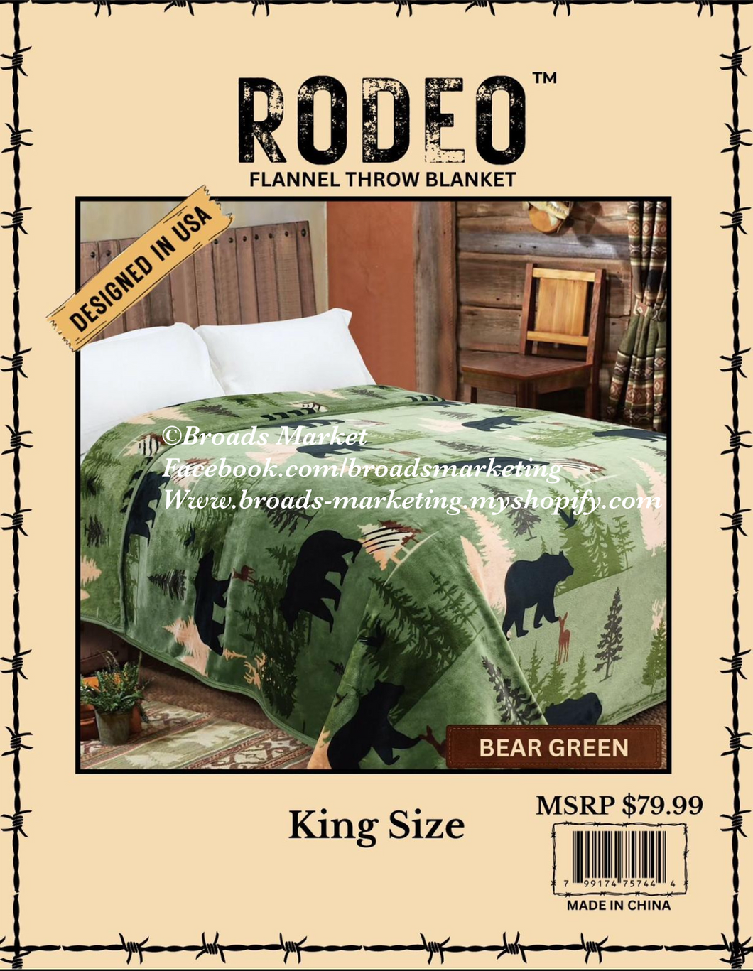 Rodeo Green Bear Super Plush Blanket