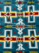 Load image into Gallery viewer, Queen Teal Aztec Crosses Plush Blanket
