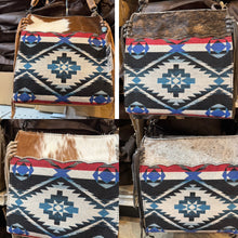 Load image into Gallery viewer, BA2835 Red &amp; Blue Aztec Cowhide Handbag
