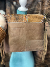 Load image into Gallery viewer, Turquoise Stone Cowhide Tooled Crossbody Purse
