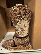 Load image into Gallery viewer, RA7752 Tooled Horse Boot Vase

