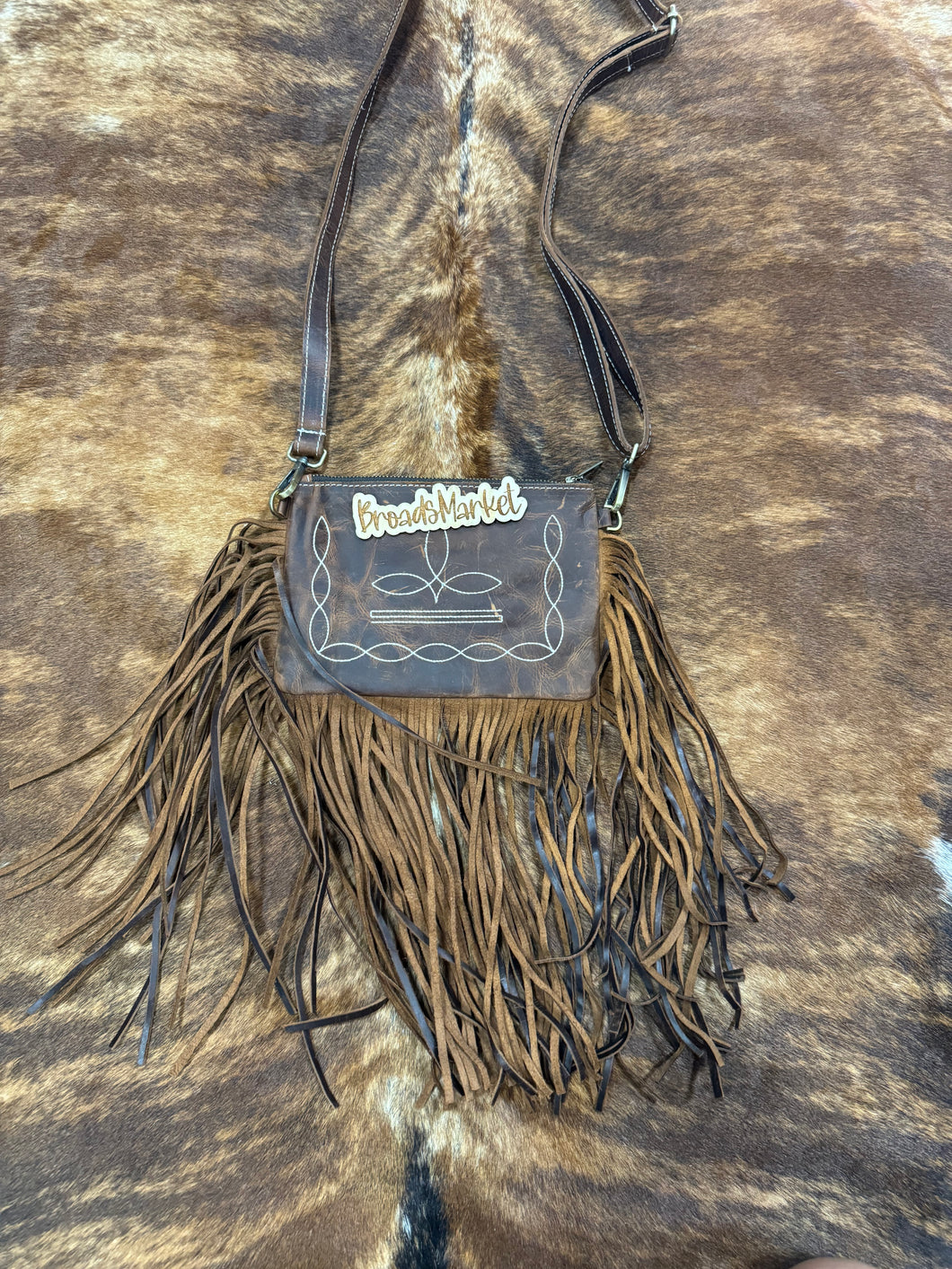 Distressed Leather BootStitch Crossbody Purse