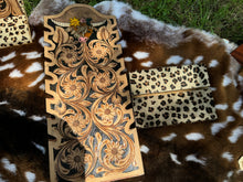 Load image into Gallery viewer, Highland Cow Tooled Sunflower Leopard Jewelry Display
