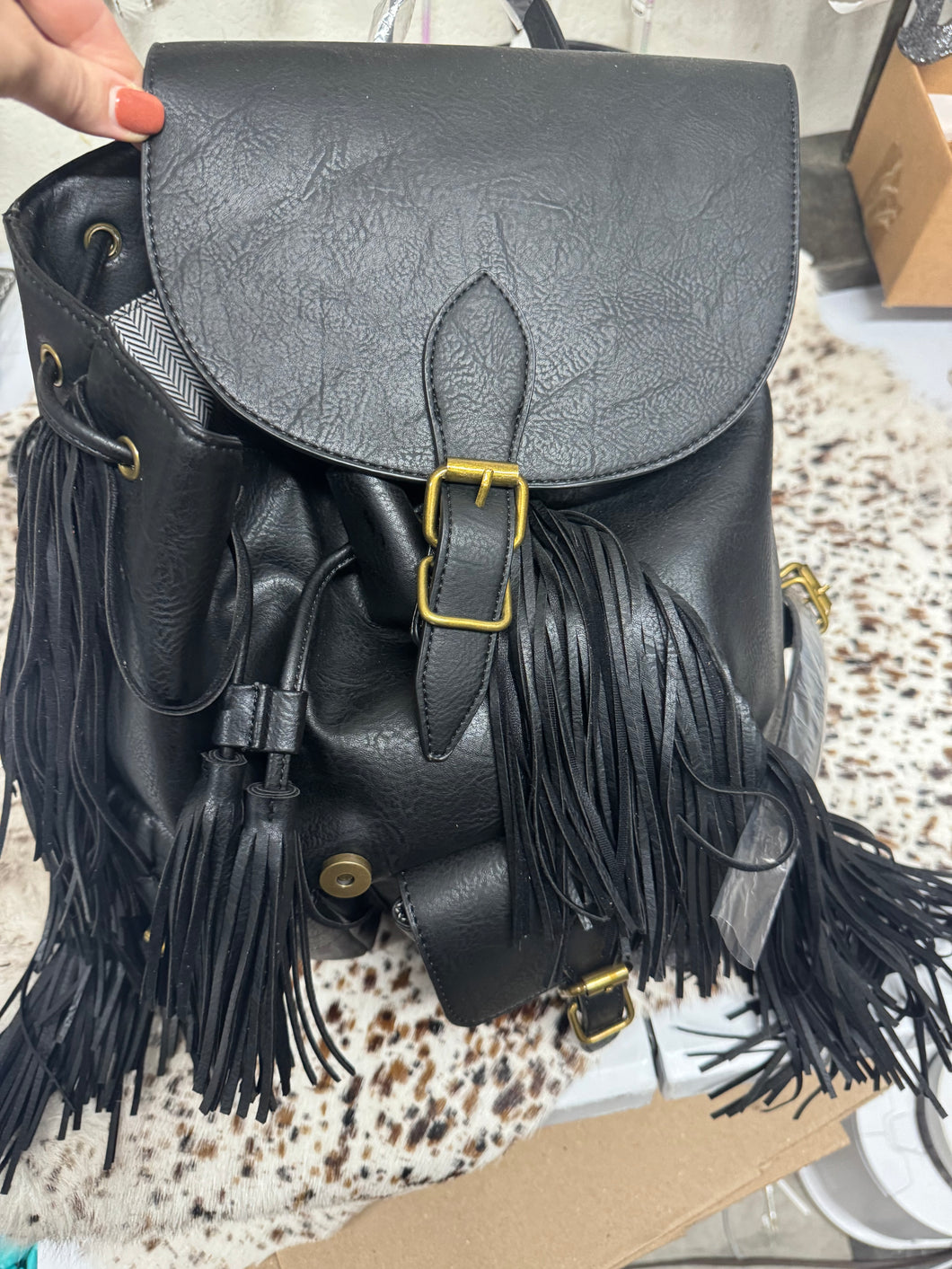 Vegan Leather Fringe Backpack