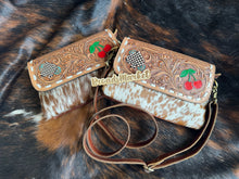 Load image into Gallery viewer, Cowhide Checkered Spade Cherry Crossbody Purse
