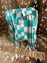 Load image into Gallery viewer, Teal &amp; White Checkered Leather Backpack
