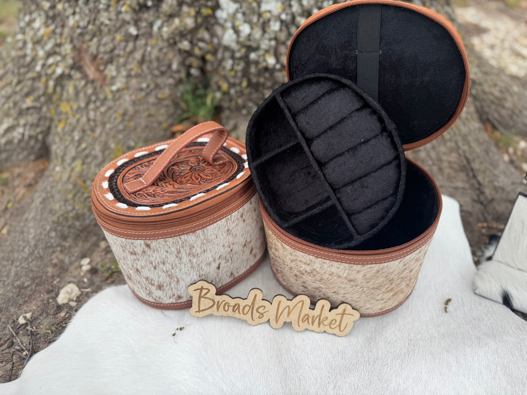 Cowhide & Tooled Leather Cosmetic Jewelry Cases