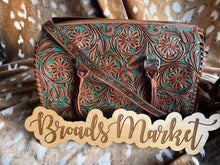 Load image into Gallery viewer, Turquoise Tooled Leather Speedy Purse
