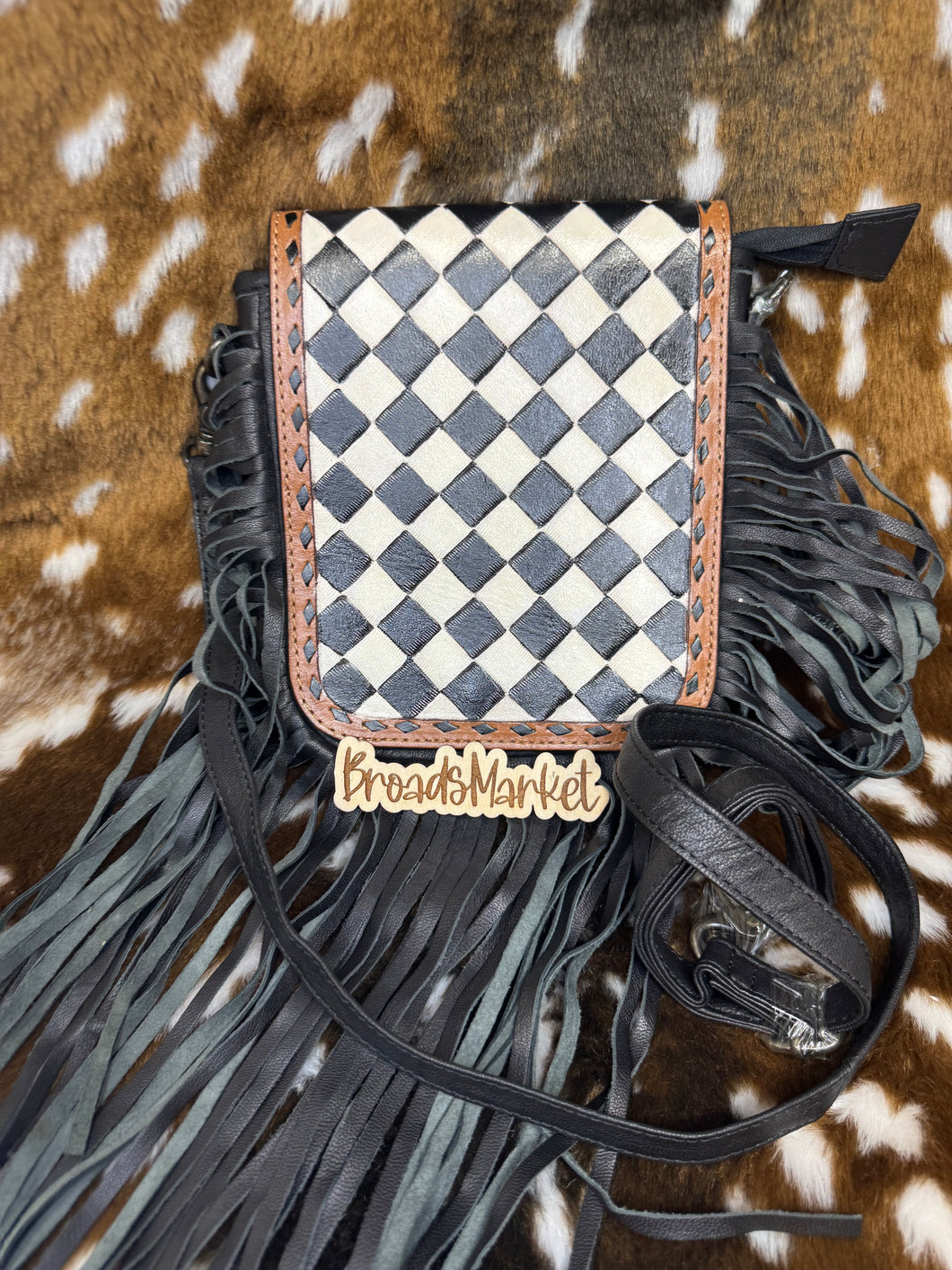 The Babbette Checkered Fringe Crossbody Purse