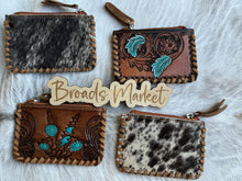 Load image into Gallery viewer, Tooled Leather &amp; Cowhide Coin Purses
