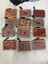 Load image into Gallery viewer, Tooled Cowhide Coin Purses
