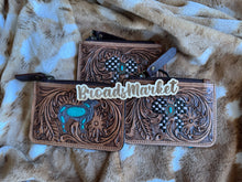 Load image into Gallery viewer, Tooled Checkered Bow Cowhide Coin Purses
