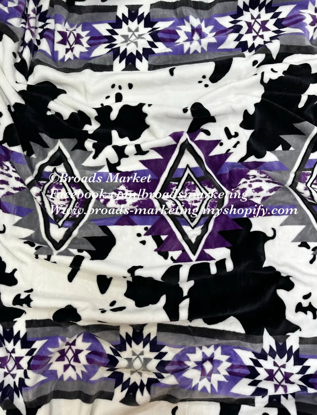 Queen Purple Cow Aztec Plush Blanket