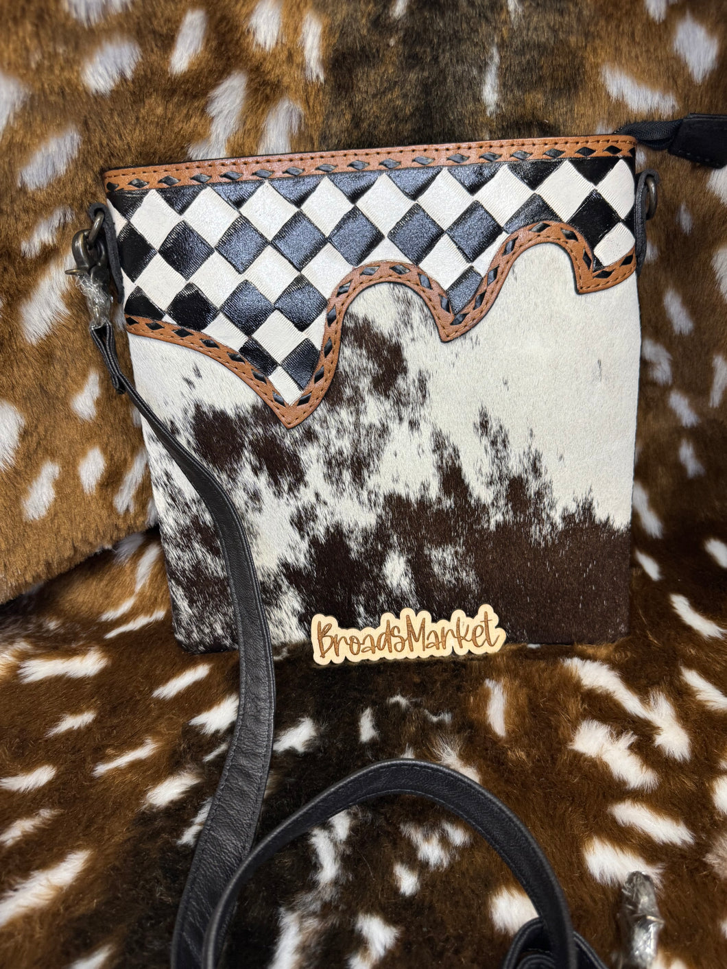 Wynonna Cowhide Checkered Crossbody Purse
