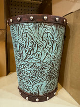 Load image into Gallery viewer, Turquoise Tooled Trash Can
