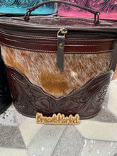 Load image into Gallery viewer, Cowhide &amp; Tooled Leather Cosmetic Jewelry Travel Cases
