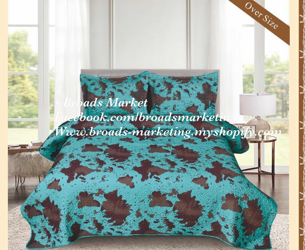 Turquoise Cow Bedding Set