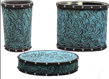 Load image into Gallery viewer, Turquoise Tooled 3 Piece Bathroom Set
