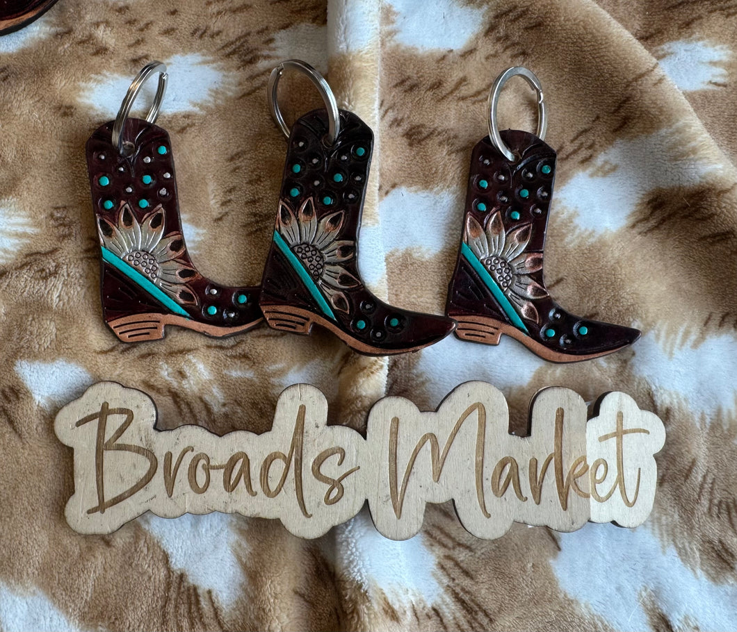 Tooled Leather Boot Keychains