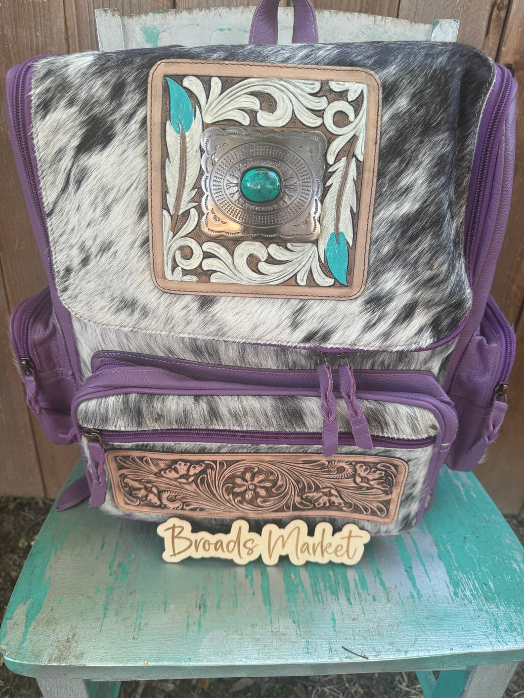 Purple Leather Medallion Cowhide Backpack