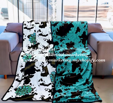 Load image into Gallery viewer, Reversible Turquoise Concho &amp; Turquoise Cow Super Plush King Blanket
