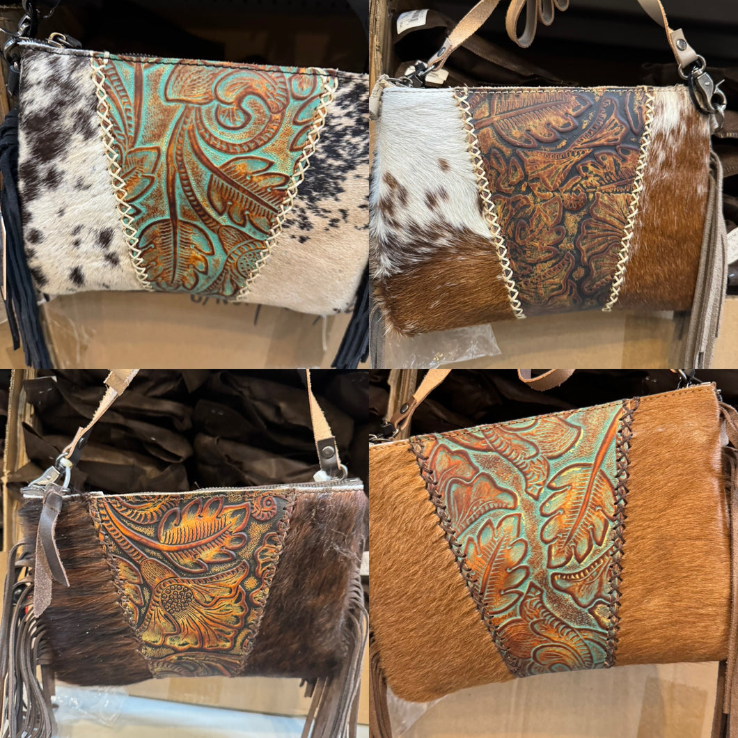 Tooled Floral Fringe Crossbody Purse
