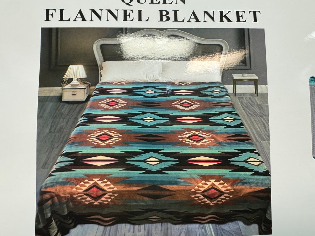 Queen Ina Turquoise & Brown Plush Blanket