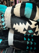 Load image into Gallery viewer, Nicara Turquoise &amp; Black Super Plush Blanket
