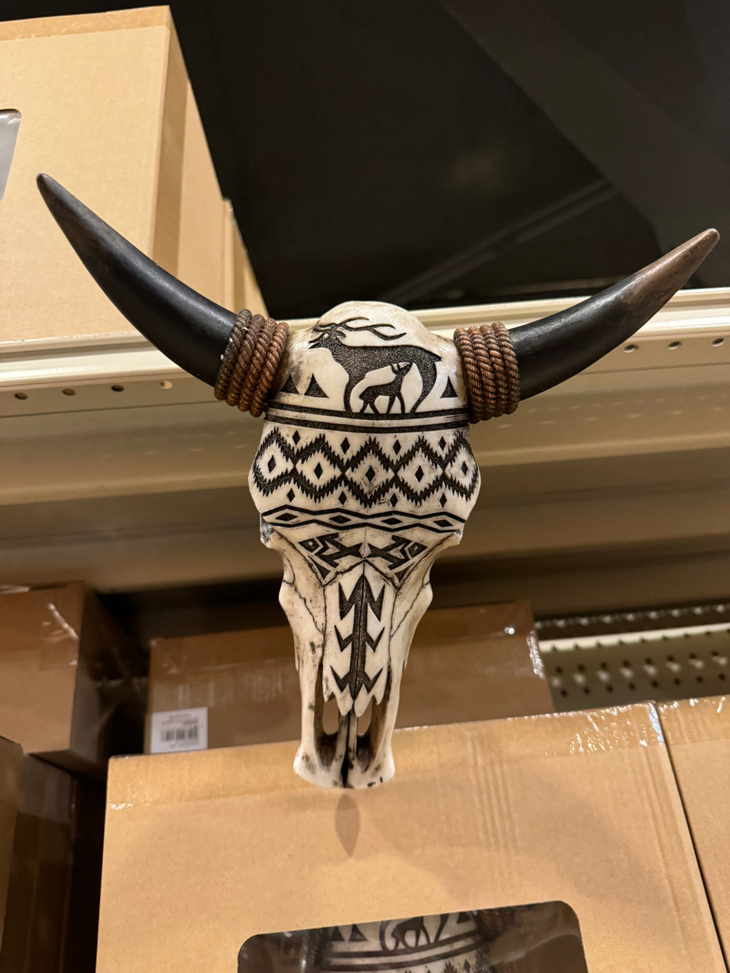 Black Horn Aztec Deer Skull