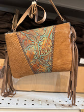 Load image into Gallery viewer, Tooled Floral Fringe Crossbody Purse
