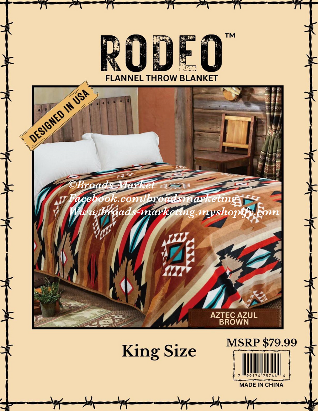 Rodeo Aztec Taupe Super Plush Blanket