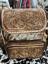 Load image into Gallery viewer, Cowhide &amp; Leather Tooled Large Backpack
