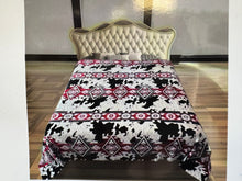 Load image into Gallery viewer, Queen Red Aztec Cow Print Plush Blanket
