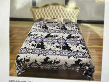 Load image into Gallery viewer, Queen Purple Aztec Cow Print Plush Blanket
