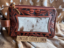 Load image into Gallery viewer, Tooled Cowhide Jewelry Cosmetic Case
